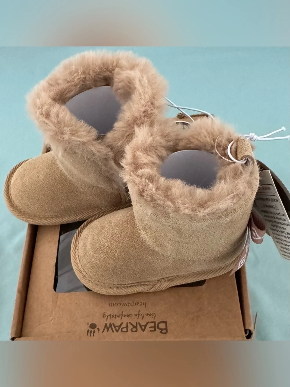 BearPaw Baby Girls Real Leather Tan Faux Fur Boots